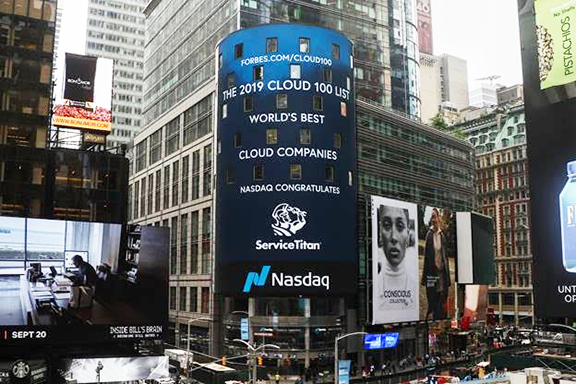 An advertisement featuring ServiceTitan as one of the world's best cloud companies