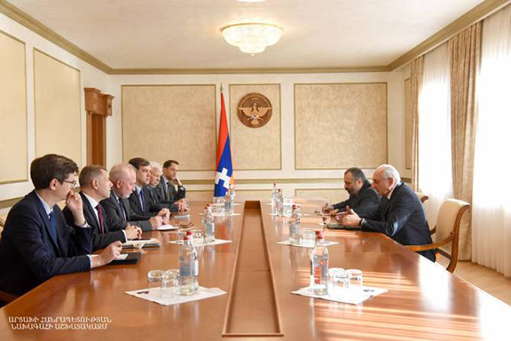 OSCE Minsk Group co-chairs meet with Artsakh President Bako Sahakian on Oct. 16 in Stepanakert