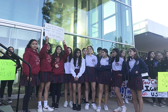 The AGBU MHS student protesters were joined by Hovsepian School students