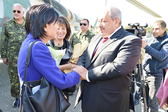 Representatives Judy Chu and Jackie Speier are greeted at Stepanakert Airport by ANCA-WR Board member Raffi Sarkissian