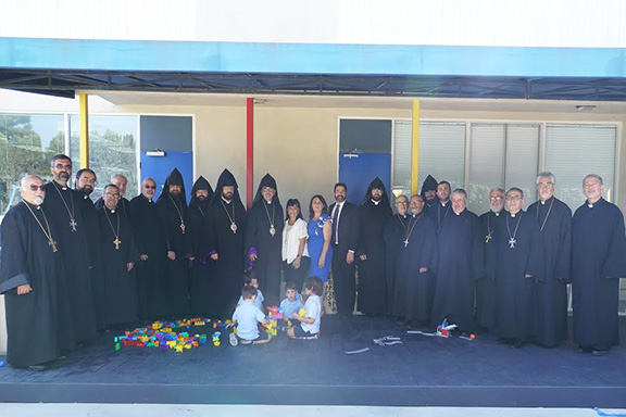 Memebers of the clergy during a visit to Armenian Mesrobian School