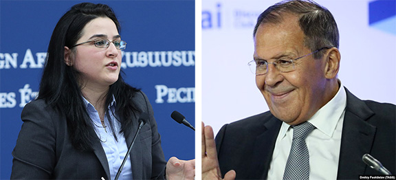 Armenia's Foreign Ministry spokesperson Anna Naghdalyan and Russian Foreign Minister Sergey Lavrov