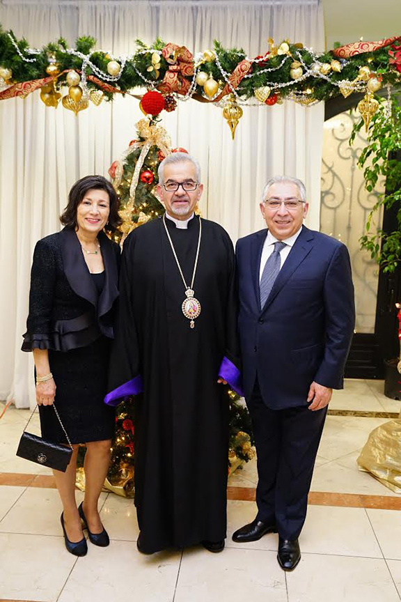From left: Hoori Melkonian, Western Prelate Moushegh Mardirossian, and Varant Melkonian