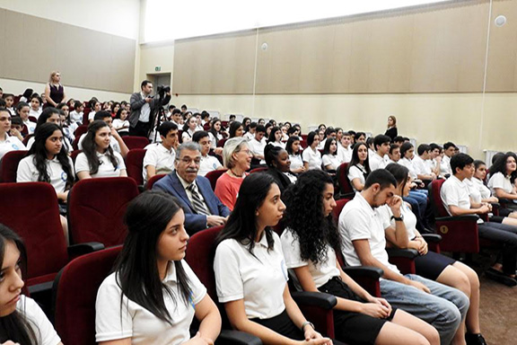 Avedisian School students attentively listen to Gregorian's remarks