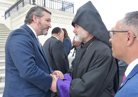 Sen. Ted Cruz (R-TX) with Eastern Prelate Archbishop Oshagan Choloyan, and ANCA Chairman Raffi Hamparian on steps of the U.S. Capitol
