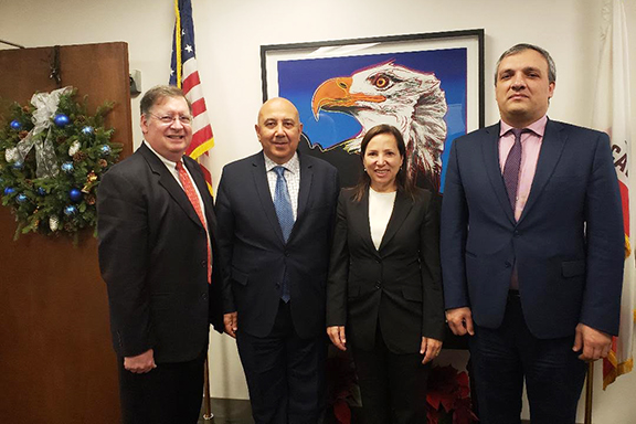 From left: Evan G. Reade, Ambassador Armen Baibourtian, Emily Desai, Special Advisor for International Affairs and Investment, and Counselor Varazdat Pahlavuni