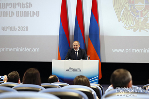 Prime Minister Nikol Pashinyan at a five-hour-plus press briefing on Jan, 25 in Kapan, Armenia
