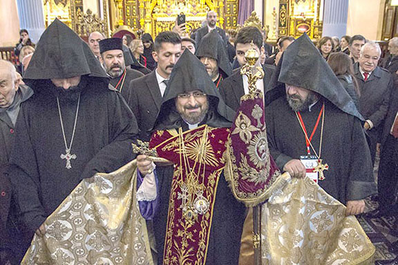 Patriarch Sahak II enters the St. Mary's Church for his installation ceremony