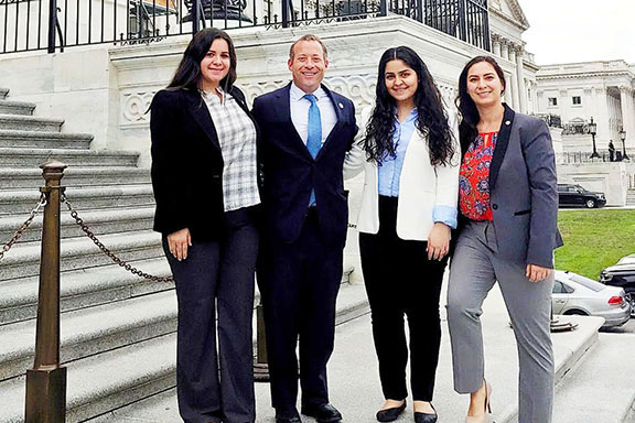 ANCA Leo Sarkisian interns Roubina Bozoian and Nairi Diratsouian join ANCA Government Affairs Director Tereza Yerimyan in thanking Congressman Josh Gottheimer (D-NJ) for his support for amendments expanding aid to Artsakh and Armenia during the summer of 2019