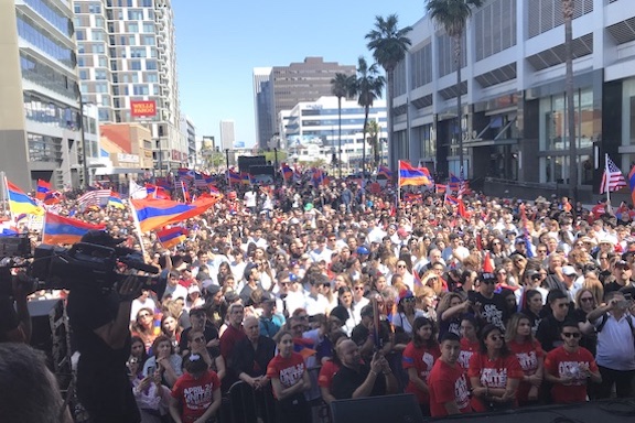 A scene from the March for Justice for the Armenian Genocide at the Turkish Consulate in Los Angeles on April 24, 2019