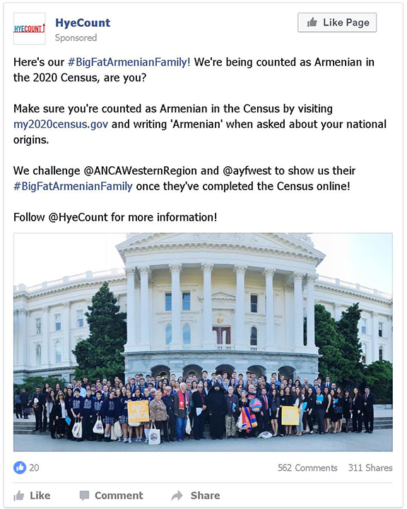 An example of a social media post for the #BigFatArmenianFamily social media challenge