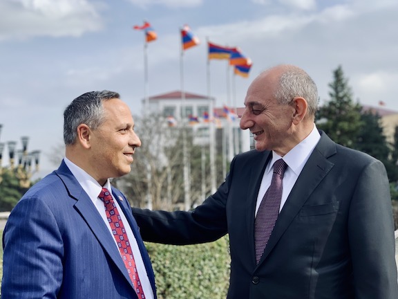 ANCA Chairman Raffi Hamparian with Republic of Artsakh President Bako Sahakyan during a recent international ANC's conference held in Stepanakert and Yerevan.