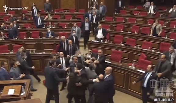 A brawl broke out on Friday between pro-government and opposition members of the Armenian parliament