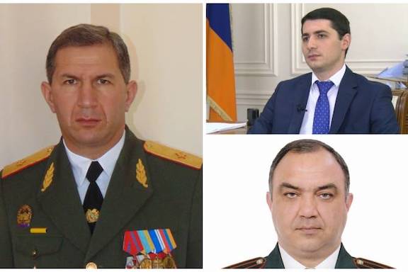 Onik Gasparyan, the new Armed Forces Chief of Staff (left). Argishti Kyaramyan the newly-appointed Director of National Security Service (top right) and Armenia’s new police chief Vahe Ghazaryan