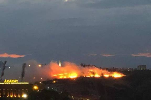 A massive brushfire is reported at Dzidzernagapert Armenian Genocide Memorial Complex
