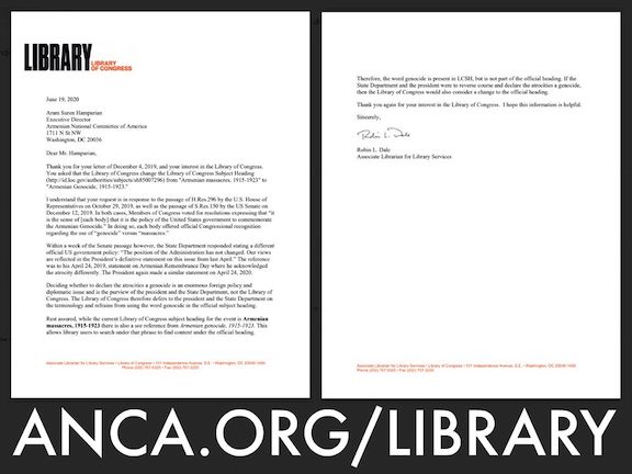 Library of Congress said that the State Department stifles it use of Armenian Genocide