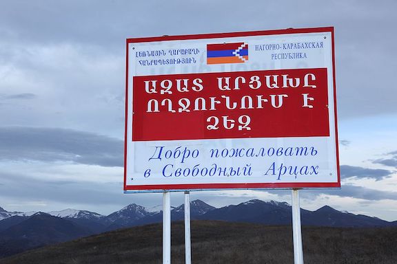 A sign welcoming visitors to Artsakh