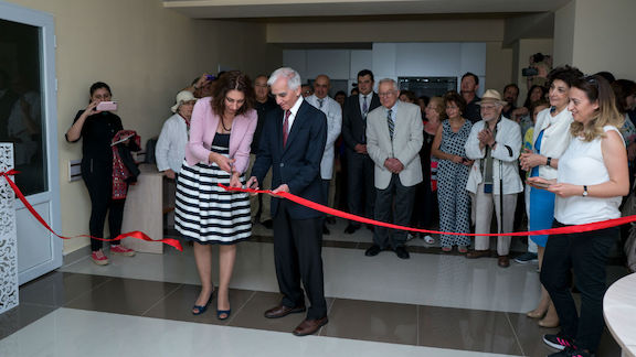 A crowd of physicians, staff and supporters witnesses the ribbon cutting for AECP’s Regional Eye Clinic opening in Gyumri in 2018. This year’s clinic opening will be a little different.