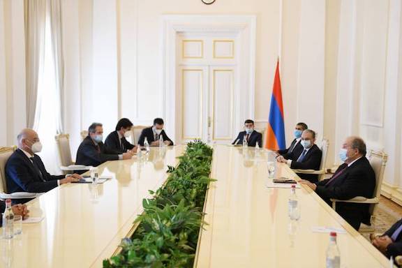 President Armen Sarkissian hosted Greek Foreign Minsiter Nikos Denidas in Yerevan on Oct. 16