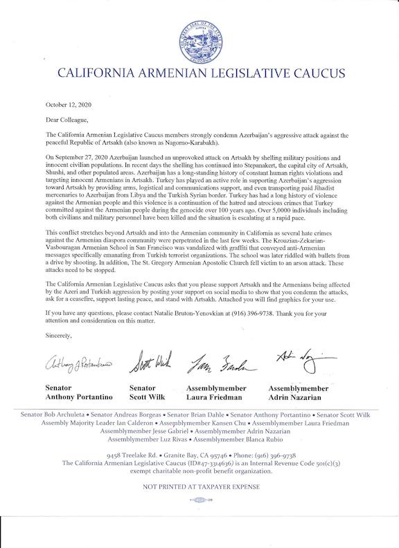 The "Dear Colleague" letter circulated to the Calif. State Legislature