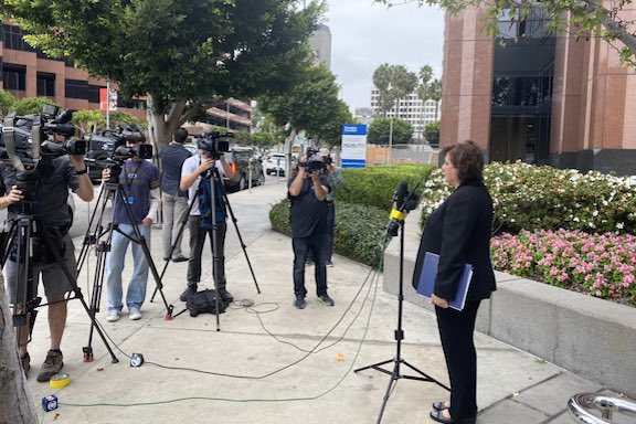 ANCA-WR Board Chair Nora Hovsepian at a press conference following a meeting with Israel's Consul General to LA on Oct. 22