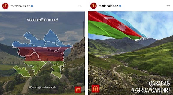 Samples of McDonald's support for Azerbaijani aggression on social media