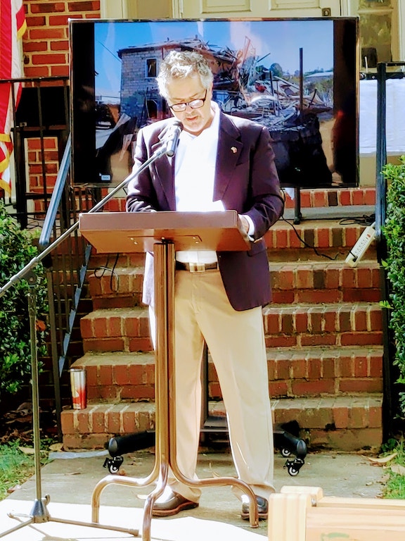 The author, Raffi Bandazian, speaks at a Artsakh solidarity rally in Richmond, Va.