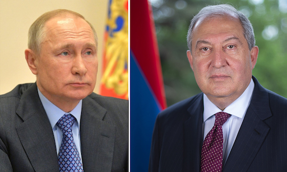 Russian President Vladimir Putin (left) and Armenia's President Armen Sarkissian