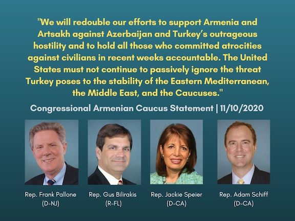 Congressional Armenian Caucus Co-Chairs pledged to hold the Erdogan and Aliyev regimes accountable for atrocities against Armenian civilians, reported the Armenian National Committee of America.