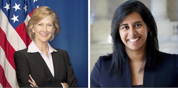 Vice President Elect Kamala Harris' picks for national security advisor Nancy McEldowney (left) and domestic policy advisor Rohini Kosoglu
